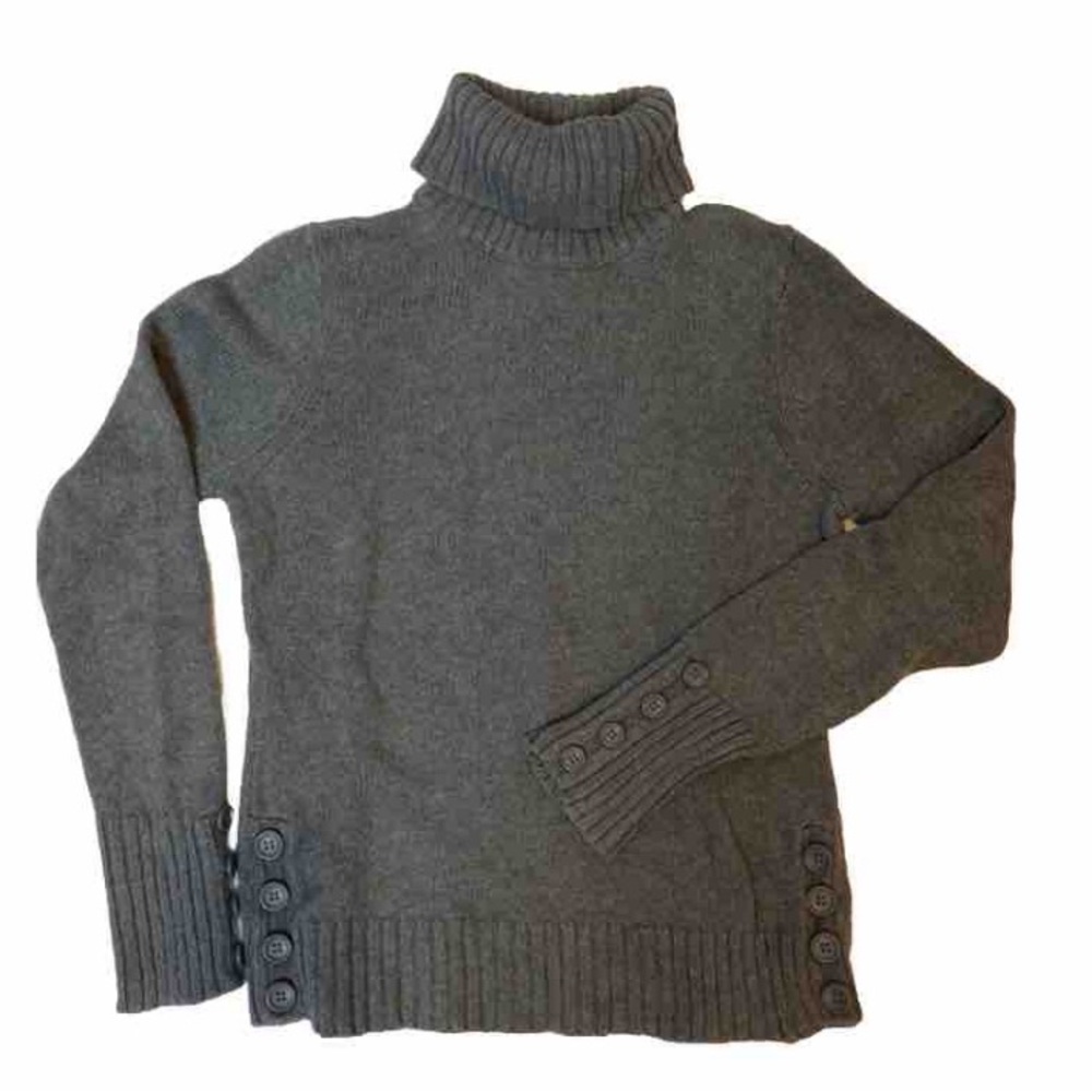 LOFT gray turtleneck sweater with button details size small
